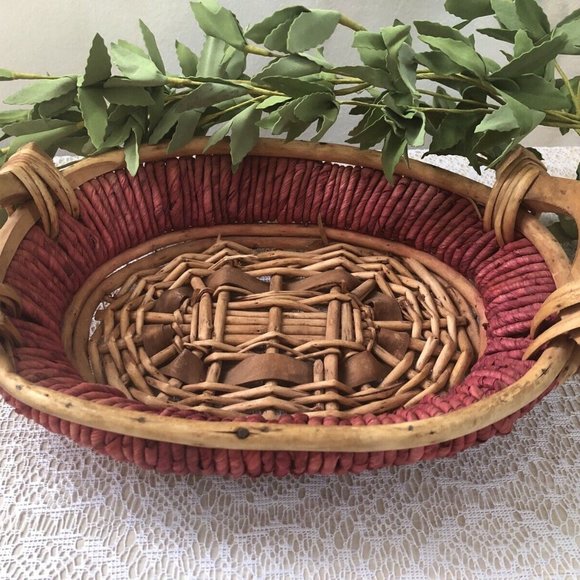 Wicker and Wood Basket Tray Bread Basket Display Basket - Picture 1 of 8